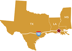 map of Texas, Louisiana, Mississippi - Victory Addiction Recovery Center in Lafayette, Louisiana - drug rehab, alcohol rehab - addiction treatment center