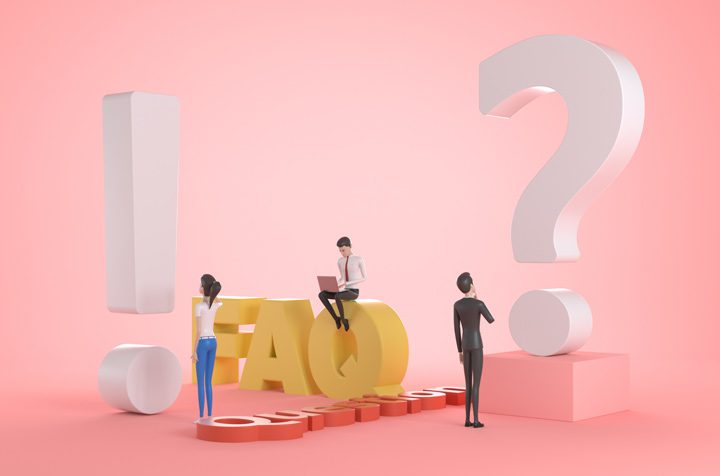 3-D looking illustration of small people and the words question and FAQ - treatment